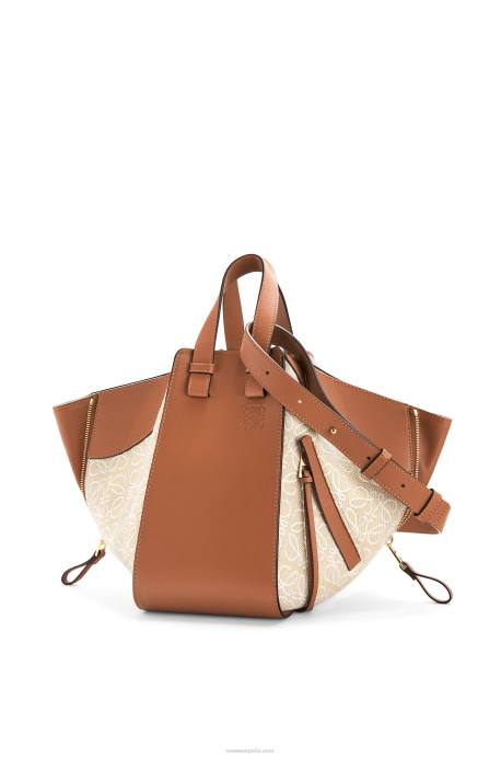 Loewe mujer bolso hamaca pequeño de jacquard anagrama y piel de becerro LP64523 crudo/bronceado