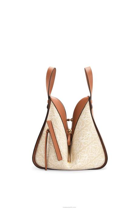 Loewe mujer bolso hamaca pequeño de jacquard anagrama y piel de becerro LP64523 crudo/bronceado