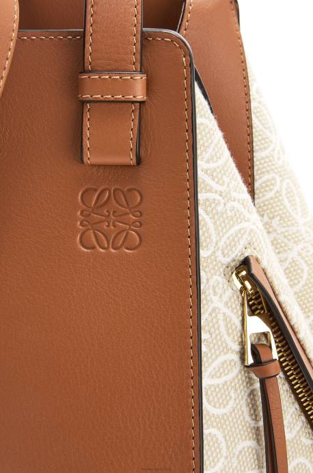 Loewe mujer bolso hamaca pequeño de jacquard anagrama y piel de becerro LP64523 crudo/bronceado