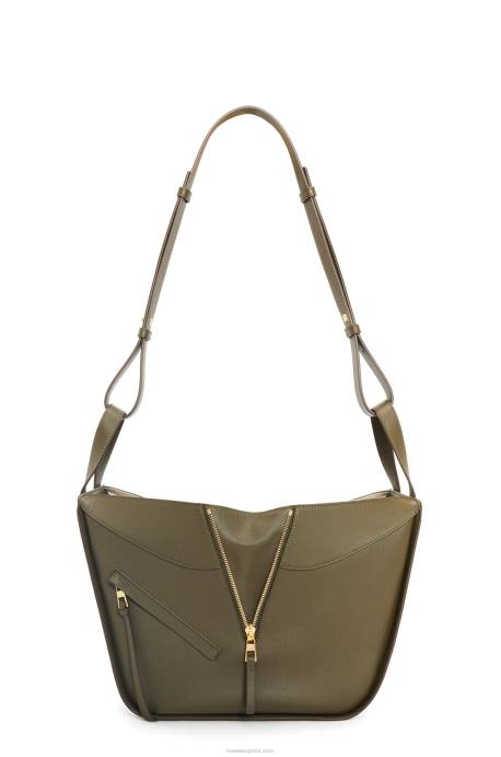 Loewe mujer bolso hamaca pequeño de piel de becerro clásica LP64371 verde caqui oscuro