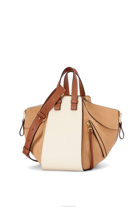 Loewe mujer bolso hamaca pequeño de piel de becerro clásica y ante LP64506 leche/desierto tibio