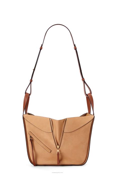 Loewe mujer bolso hamaca pequeño de piel de becerro clásica y ante LP64506 leche/desierto tibio