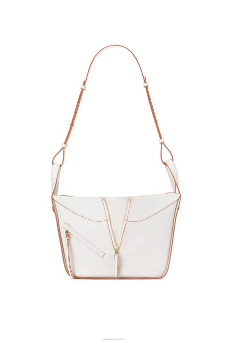 Loewe mujer bolso hamaca pequeño de suave piel de becerro graneada LP64503 blanco suave