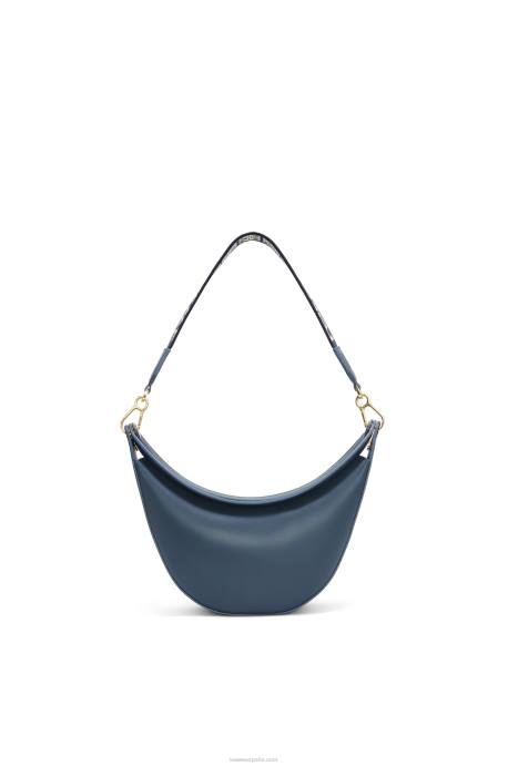 Loewe mujer Bolso luna pequeño de piel de becerro satinada y jacquard LP64482 azul ónix