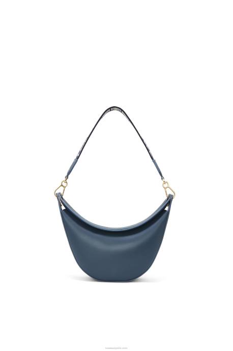 Loewe mujer Bolso luna pequeño de piel de becerro satinada y jacquard LP64482 azul ónix