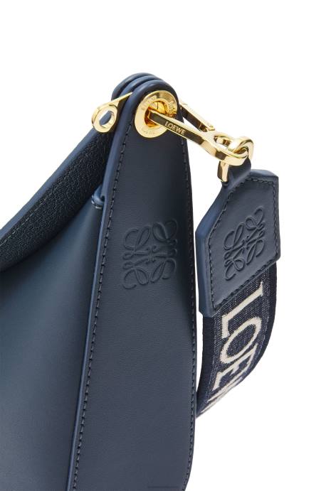 Loewe mujer Bolso luna pequeño de piel de becerro satinada y jacquard LP64482 azul ónix