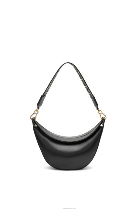 Loewe mujer Bolso luna pequeño de piel de becerro satinada y jacquard LP64484 negro