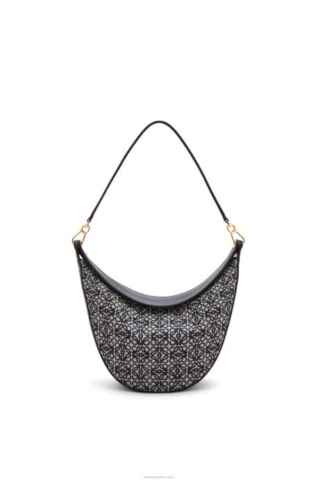 Loewe mujer bolso luna de jacquard anagrama y piel de becerro clásica LP64451 azul marino/negro