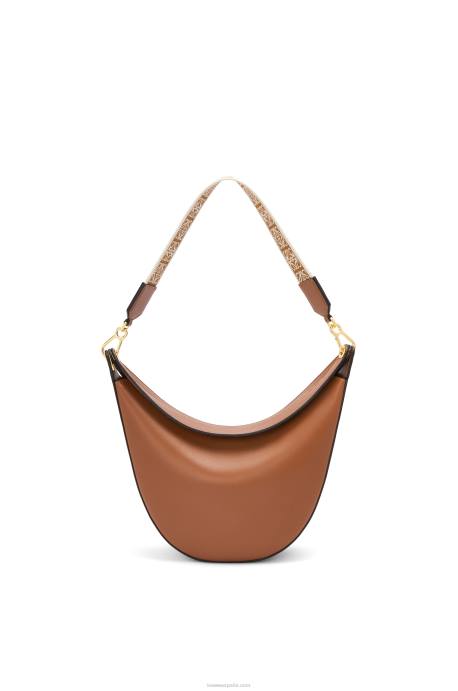 Loewe mujer bolso luna de piel de becerro satinada y jacquard LP64453 pacana