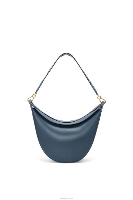 Loewe mujer bolso luna de piel de becerro satinada y jacquard LP64483 azul ónix