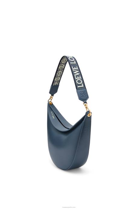 Loewe mujer bolso luna de piel de becerro satinada y jacquard LP64483 azul ónix