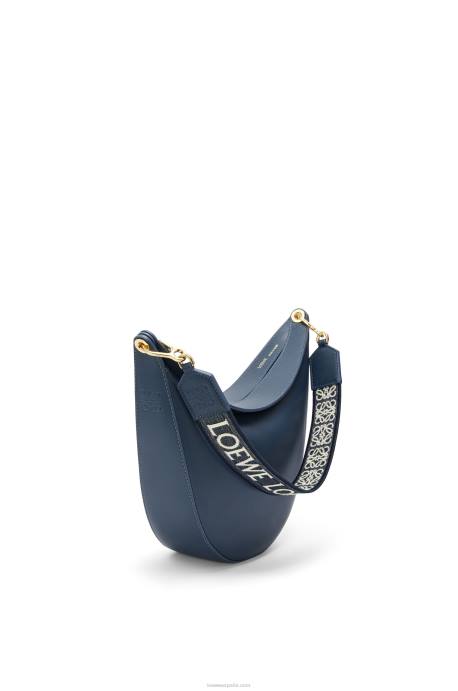 Loewe mujer bolso luna de piel de becerro satinada y jacquard LP64483 azul ónix