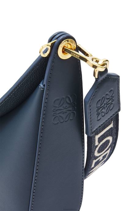Loewe mujer bolso luna de piel de becerro satinada y jacquard LP64483 azul ónix