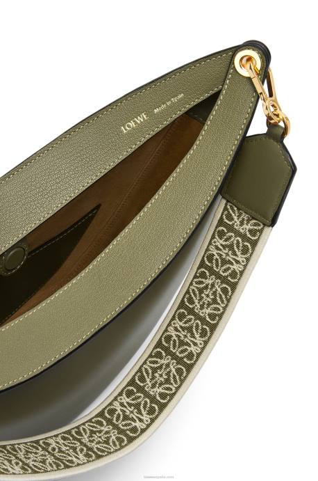 Loewe mujer bolso luna de piel de becerro satinada y jacquard LP64511 aguacate verde