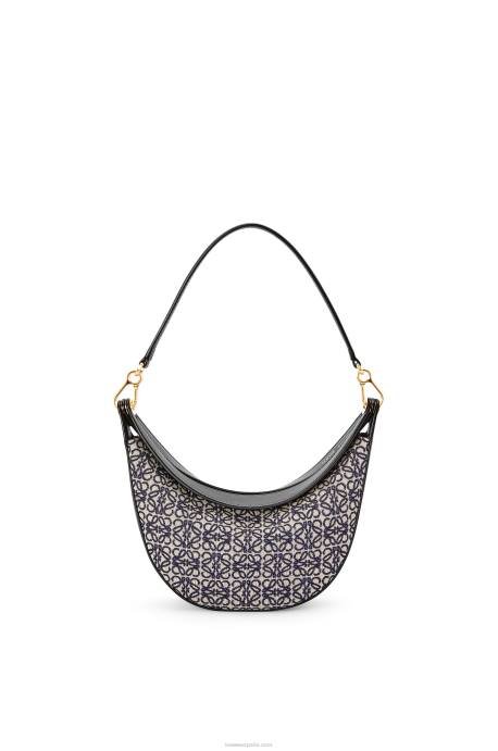 Loewe mujer bolso luna pequeño de jacquard anagrama y piel de becerro clásica LP64450 azul marino/negro