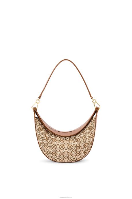 Loewe mujer bolso luna pequeño de jacquard anagrama y piel de becerro clásica LP64492 bronceado/pacana