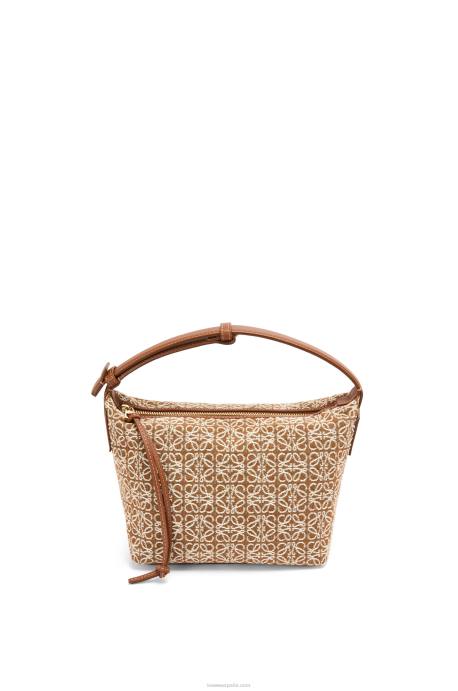 Loewe mujer bolso cubi pequeño de jacquard anagrama y piel de becerro LP64504 bronceado/pacana