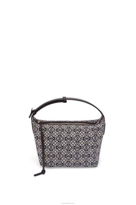 Loewe mujer bolso cubi pequeño de jacquard anagrama y piel de becerro LP64518 azul marino/negro