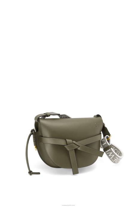 Loewe mujer bolso gate pequeño en suave piel de becerro y jacquard LP64256 verde otoño