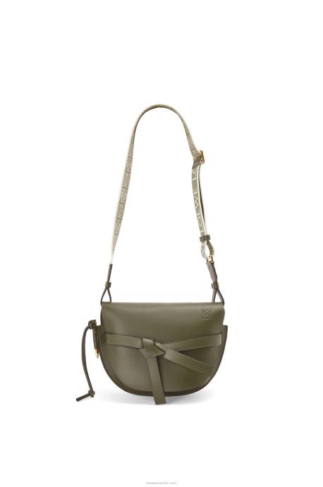 Loewe mujer bolso gate pequeño en suave piel de becerro y jacquard LP64256 verde otoño
