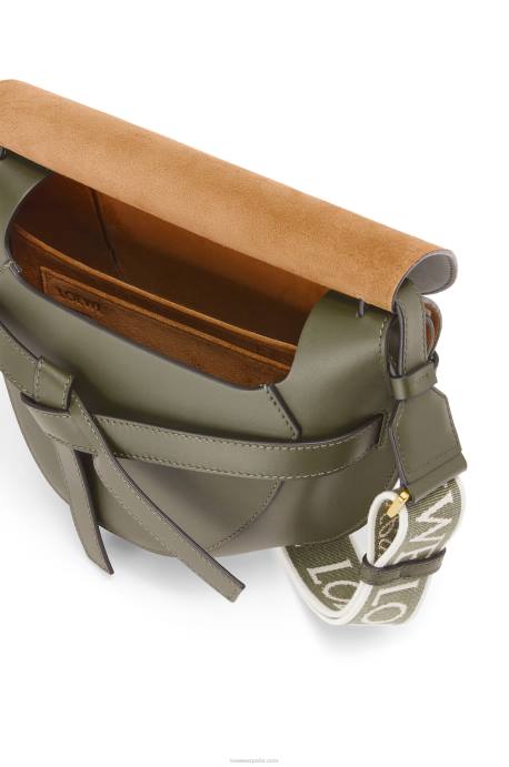 Loewe mujer bolso gate pequeño en suave piel de becerro y jacquard LP64256 verde otoño