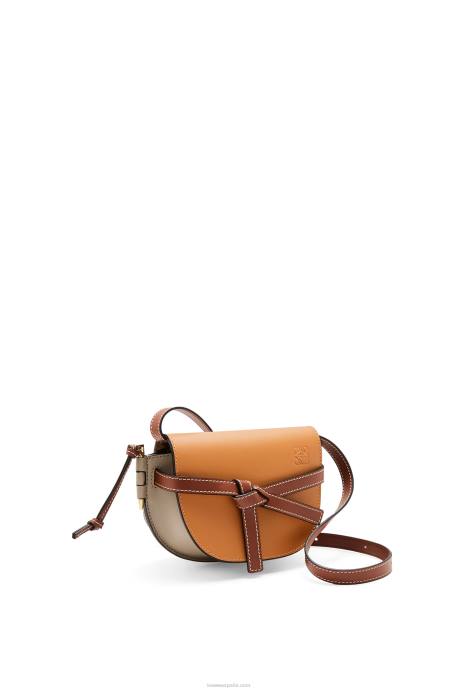 Loewe mujer bolso mini gate dual de piel de becerro suave LP64238 color ámbar/gris claro/óxido