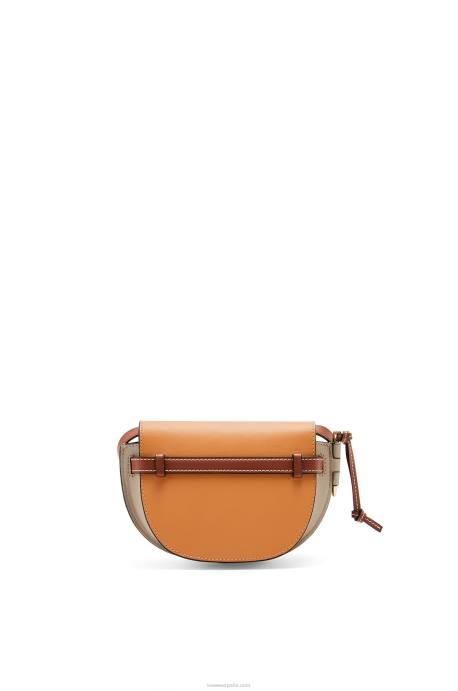 Loewe mujer bolso mini gate dual de piel de becerro suave LP64238 color ámbar/gris claro/óxido