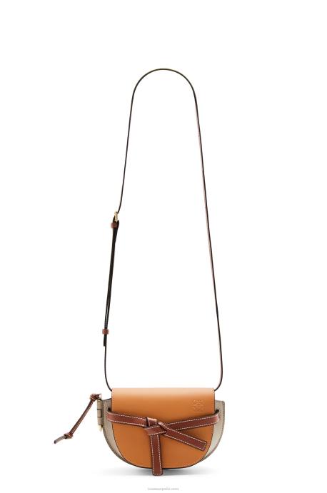 Loewe mujer bolso mini gate dual de piel de becerro suave LP64238 color ámbar/gris claro/óxido
