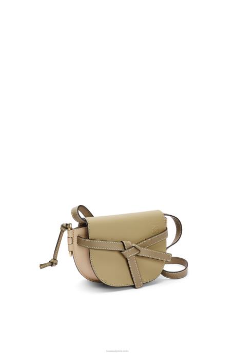 Loewe mujer bolso mini gate dual de piel de becerro suave LP64240 verde arcilla/beige empolvado