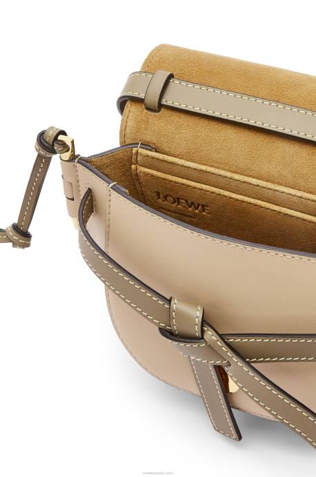 Loewe mujer bolso mini gate dual de piel de becerro suave LP64240 verde arcilla/beige empolvado