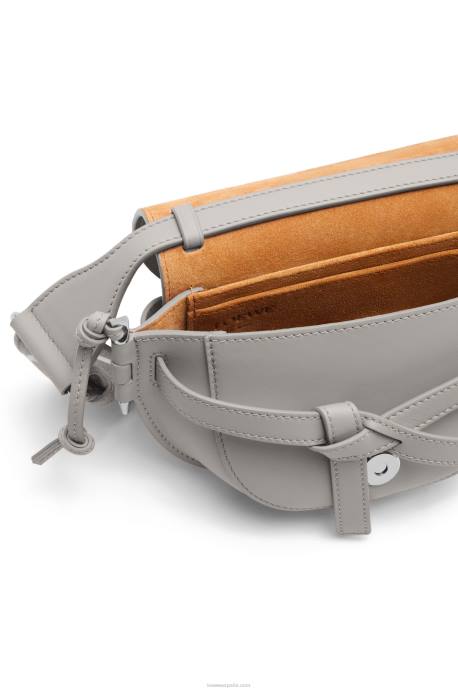 Loewe mujer bolso mini gate dual de suave piel de becerro y jacquard LP64195 Perla gris