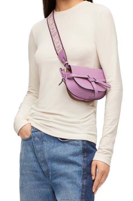 Loewe mujer bolso mini gate dual de suave piel de becerro y jacquard LP64196 guimauve