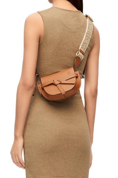 Loewe mujer bolso mini gate dual de suave piel de becerro y jacquard LP64215 broncearse