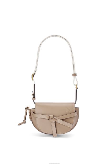 Loewe mujer bolso mini gate dual de suave piel de becerro y jacquard LP64218 arena