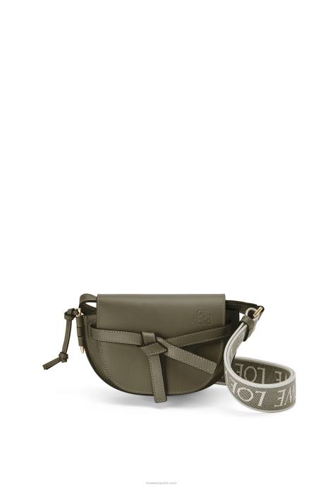 Loewe mujer bolso mini gate dual de suave piel de becerro y jacquard LP64239 verde otoño