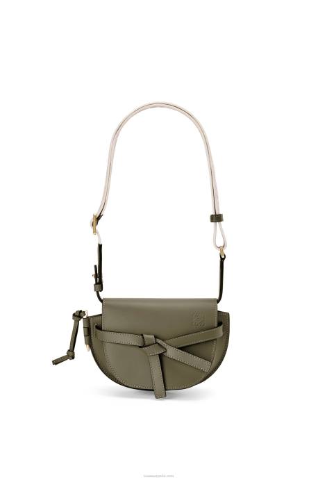Loewe mujer bolso mini gate dual de suave piel de becerro y jacquard LP64239 verde otoño