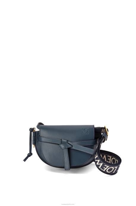 Loewe mujer bolso mini gate dual de suave piel de becerro y jacquard LP64268 azul ónix
