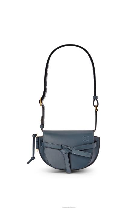 Loewe mujer bolso mini gate dual de suave piel de becerro y jacquard LP64268 azul ónix