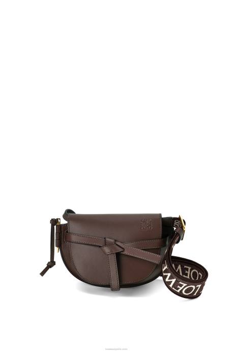 Loewe mujer bolso mini gate dual de suave piel de becerro y jacquard LP64319 chocolate