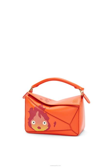 Loewe mujer Bolso puzzle calcifer pequeño de piel de becerro satinada LP64441 naranja