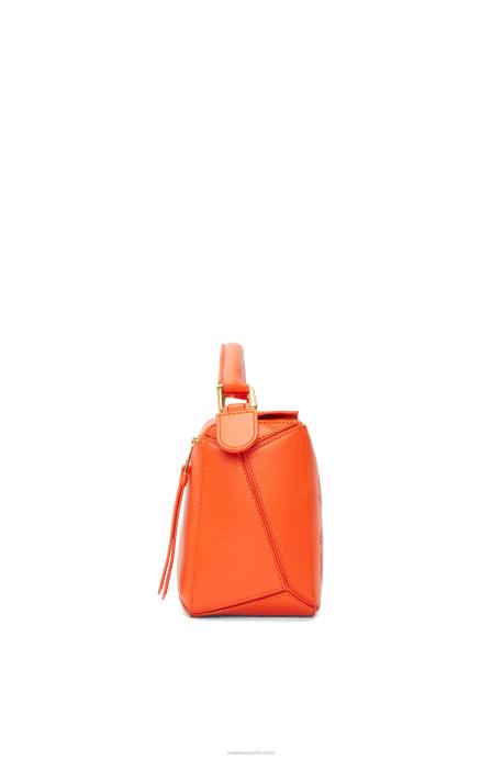 Loewe mujer Bolso puzzle calcifer pequeño de piel de becerro satinada LP64441 naranja
