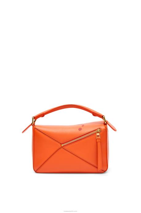 Loewe mujer Bolso puzzle calcifer pequeño de piel de becerro satinada LP64441 naranja