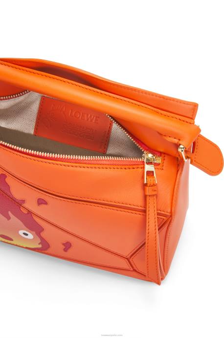 Loewe mujer Bolso puzzle calcifer pequeño de piel de becerro satinada LP64441 naranja