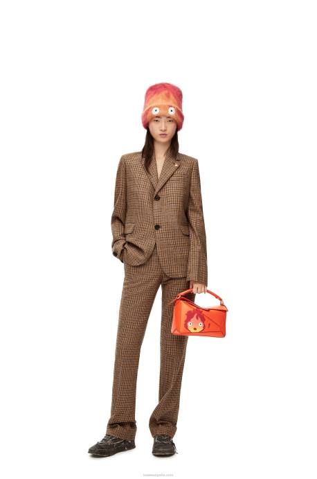 Loewe mujer Bolso puzzle calcifer pequeño de piel de becerro satinada LP64441 naranja