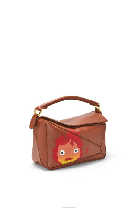 Loewe mujer Bolso puzzle calcifer pequeño de piel de becerro satinada LP64442 óxido