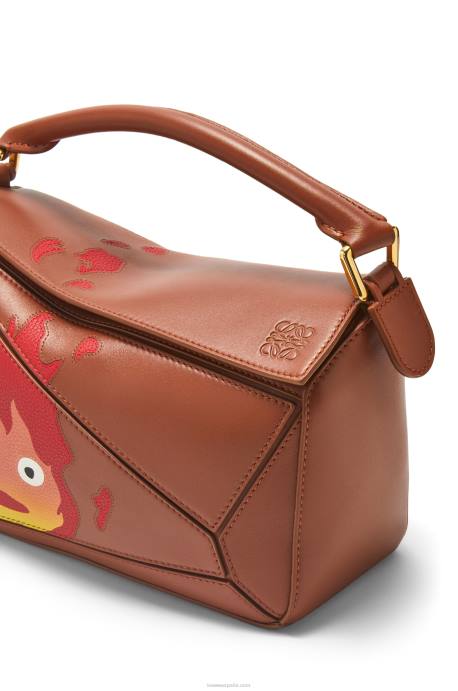 Loewe mujer Bolso puzzle calcifer pequeño de piel de becerro satinada LP64442 óxido