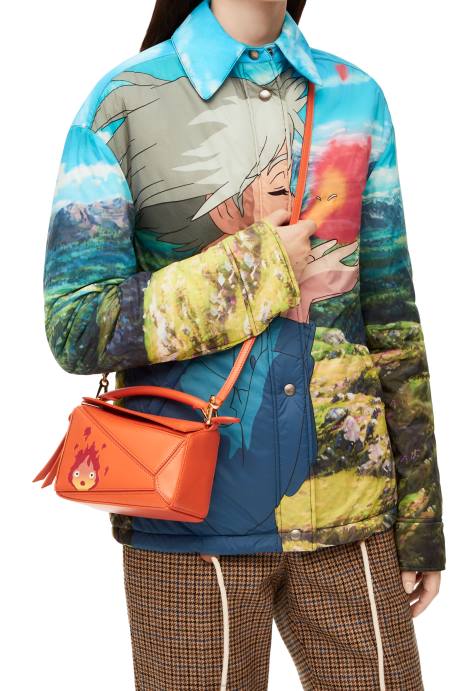 Loewe mujer Minibolso calcifer puzzle de piel de becerro satinada LP64261 naranja