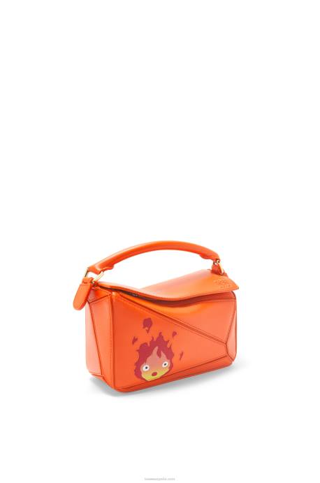 Loewe mujer Minibolso calcifer puzzle de piel de becerro satinada LP64261 naranja