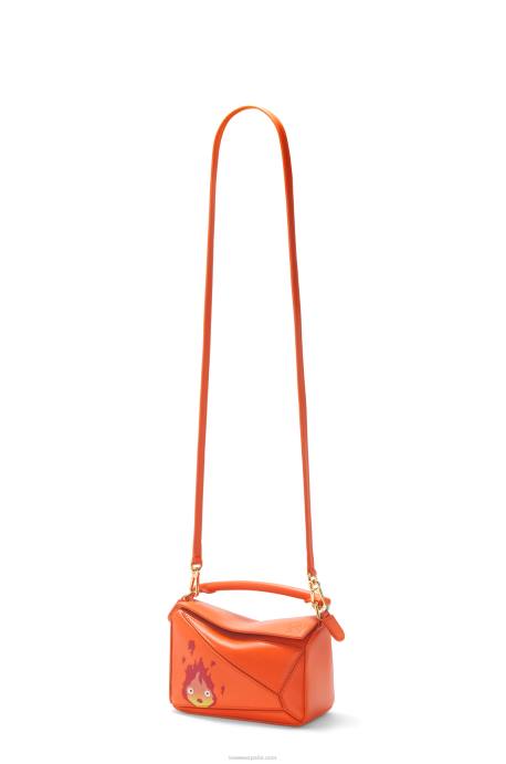 Loewe mujer Minibolso calcifer puzzle de piel de becerro satinada LP64261 naranja