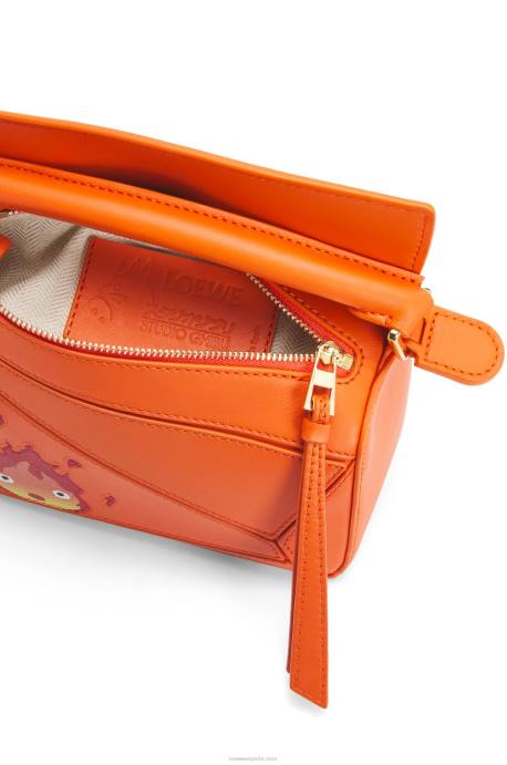 Loewe mujer Minibolso calcifer puzzle de piel de becerro satinada LP64261 naranja